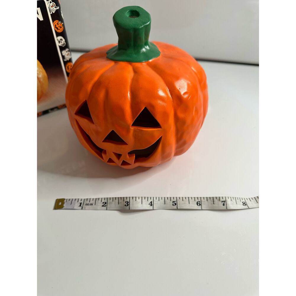 Vintage New Halloween Ceramic Pumpkin Jack O' Lantern smiley candle tealight - Picture 7 of 8